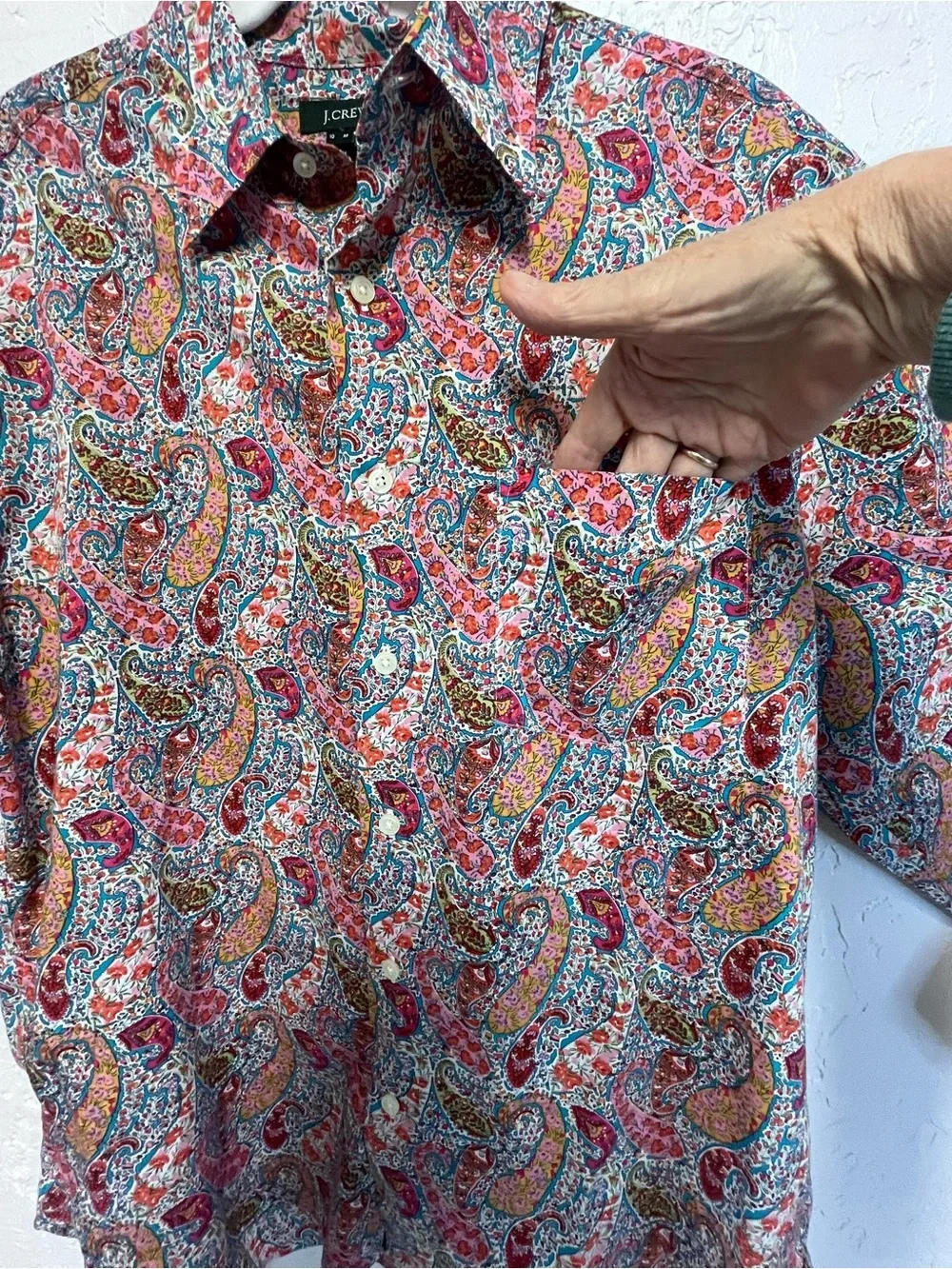 J. Crew Women’s Pink Blue Paisley Long Sleeve Button-Down Shirt Blouse SZ M